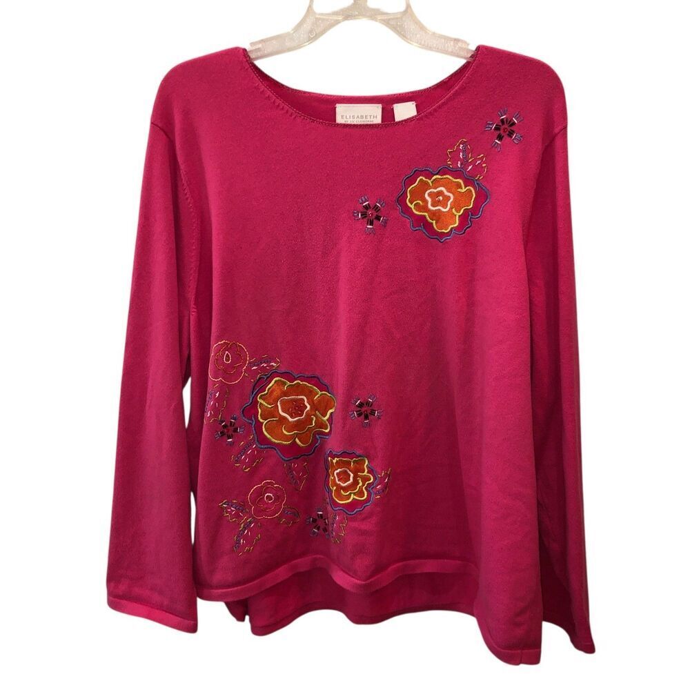 VTG Elisabeth Liz Claiborne Womens 3X Pink Floral Flower Long Sleeve Shirt Top - Picture 2 of 10